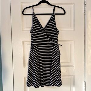 Striped Navy and White Mini Wrap Dress